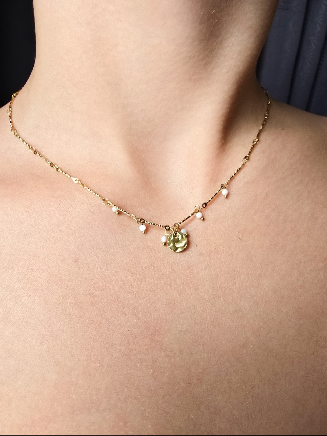 Collier pampille nacre en acier doré