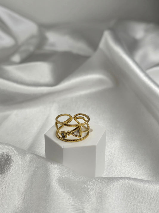 Bague en acier doré double ligne réglable