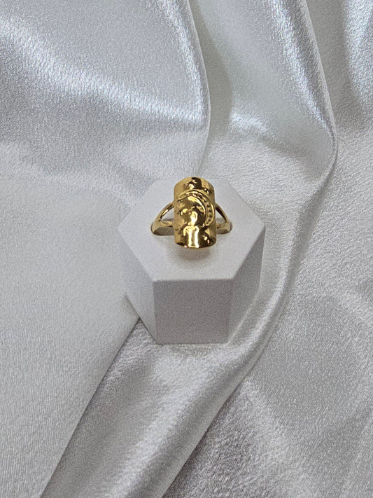 Bague avec détail lune et étoile en acier doré