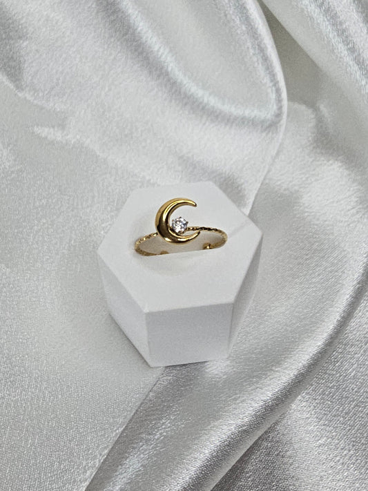 Bague lune en acier doré