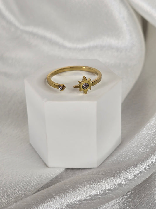 Bague réglable étoile en acier doré