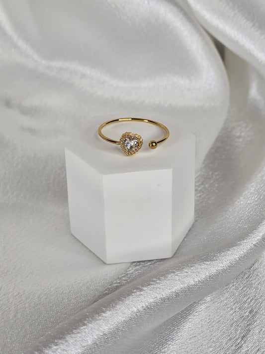 Bague strasse en forme de cœur en acier doré