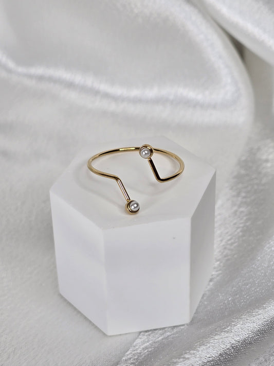 Bague réglable en acier fine avec détail perle