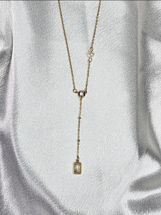 Collier en forme de Y avec cristal blanc