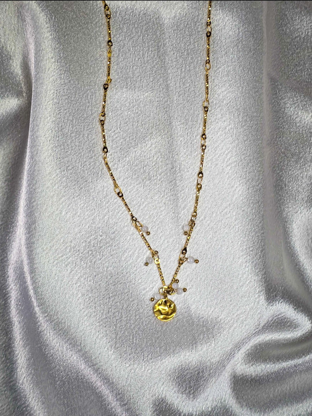 Collier pampille nacre en acier doré